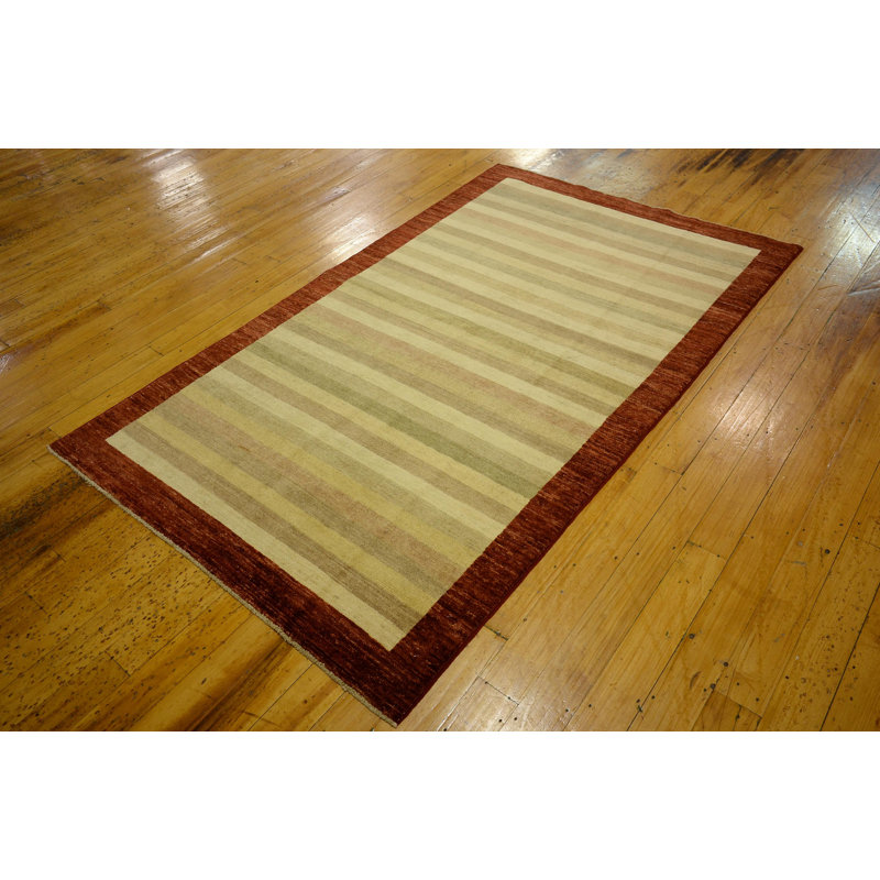 Tapis intérieur de couleur crème/rouge 4 pi 1 po x 6 pi en laine noué la à la main one-of-kind Nash