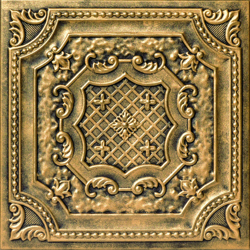 Bijou And Bee Bee 1.6 Ft. x 1.6 Ft. Glue-Up Polystyrene Ceiling Tile, Antique Brass
