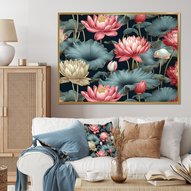 «Red Green Lotus Ponds III», reproduction sur toile, H 24 po x l 32 po x P 1 po, Toile dorée