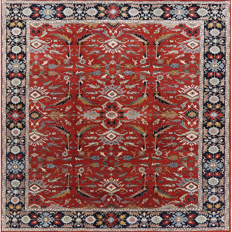 Tapis oriental rouge / noir / bleu, Carré 5 pi