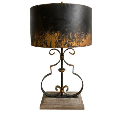 34.3" Wood Table Lamp With Black Shade