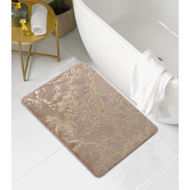 Laterica Non-Slip Bath Rug, Taupe/Gold