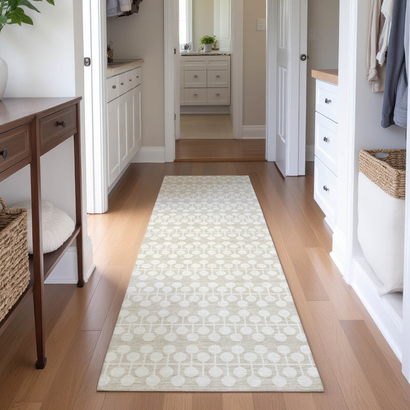 Premium Machine Washable Mayfield AMF2247 Geometric Rug, 2'3" x 7'6" Runner, Beige