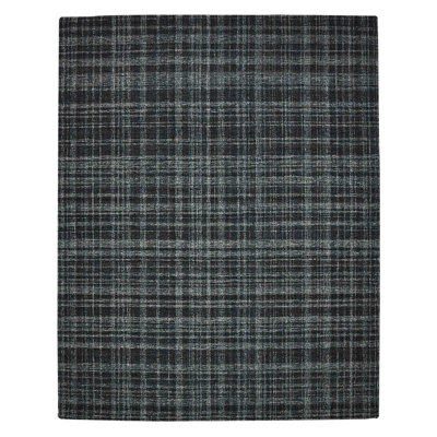 2' X 3' Black Ivory And Charcoal Wool Plaid Hand Tufted Area Rug