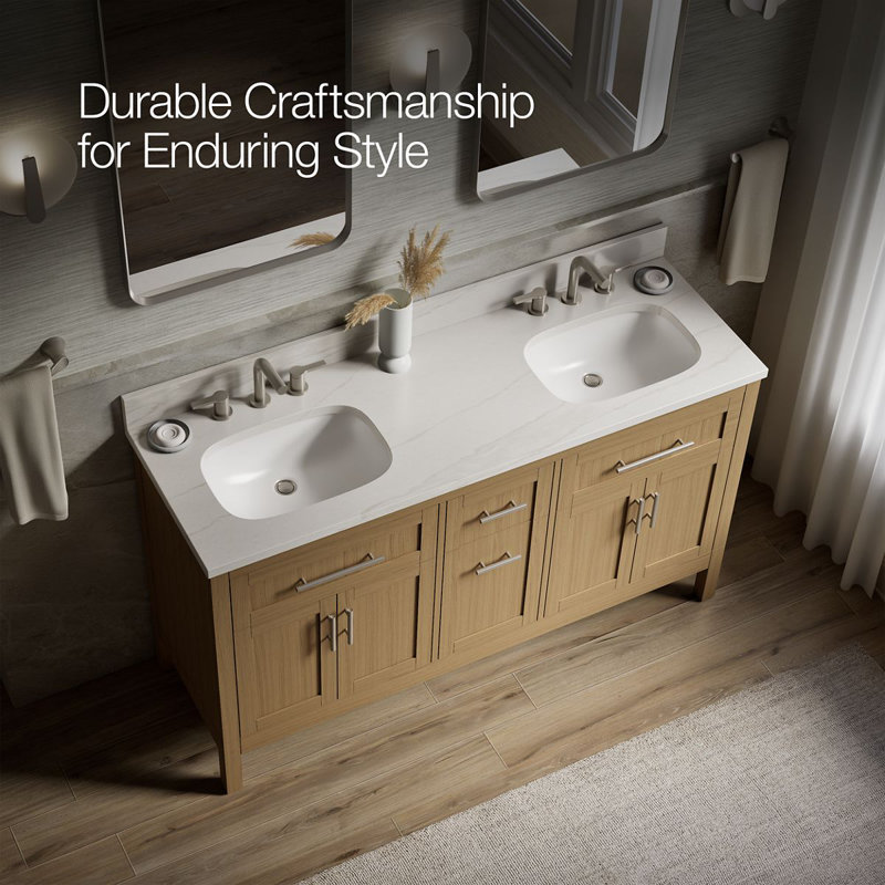 61" Single Bathroom Vanity Set, White, Light Oak
