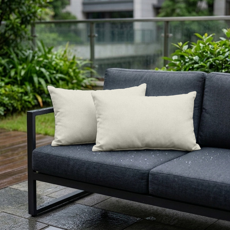 Set of 2 Sunbrella® Outdoor Throw Pillows, Rectangle Lumbar Throw Pillows Inserts with Covers, Canvas Natural, 12" W x 18" D