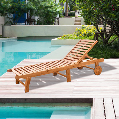 Space Poolside Recliner Chair, Wood, Color - Ideal For Poolside, Patio, Deck Areas Lightweight Outdoor Convenient Deck, Relaxation