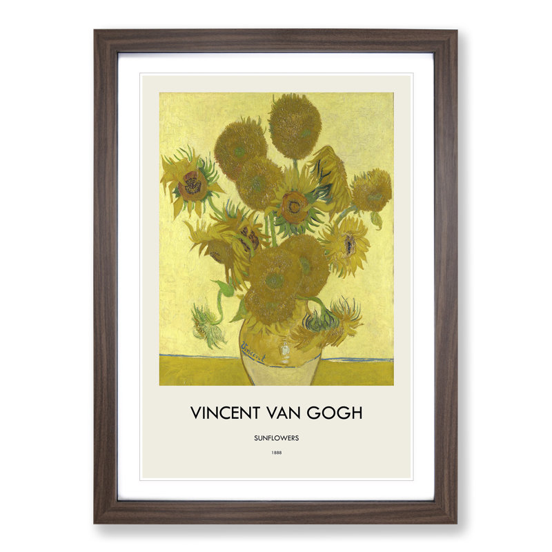 The Sunflowers by Vincent Van Gogh - Picture Frame Painting, 65cm H x 48cm W x 2cm D, Walnut Framed