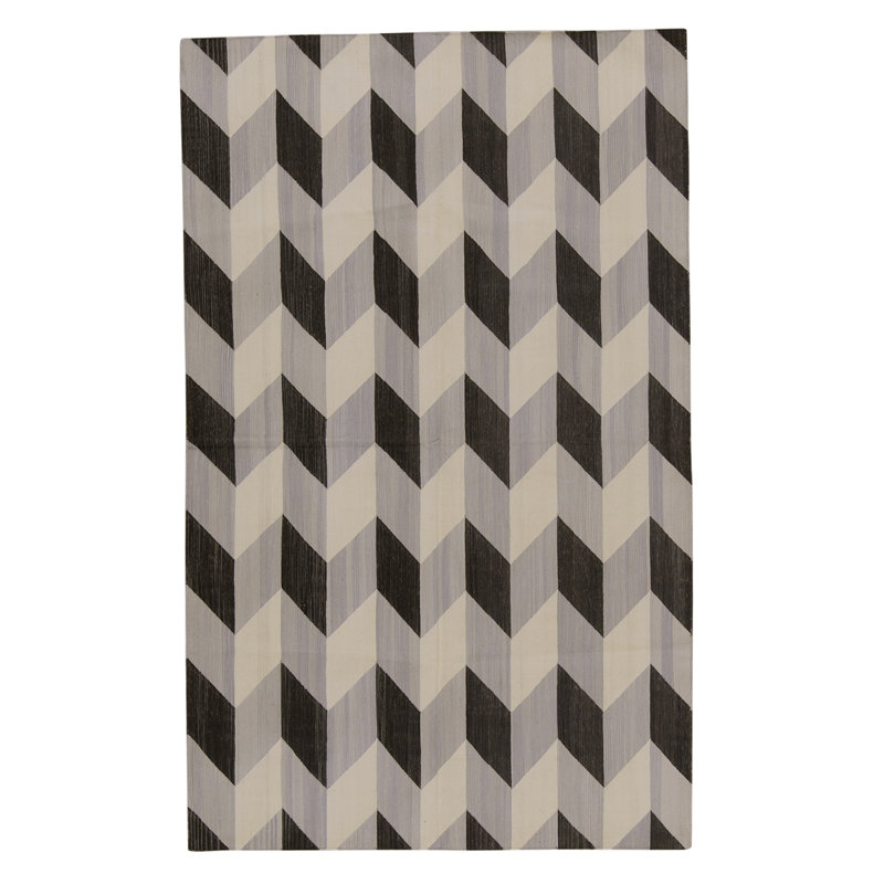 Tapis rectangulaire en laine à tissage plat, Rectangle 6 pi 3 po x 9 pi 1 po