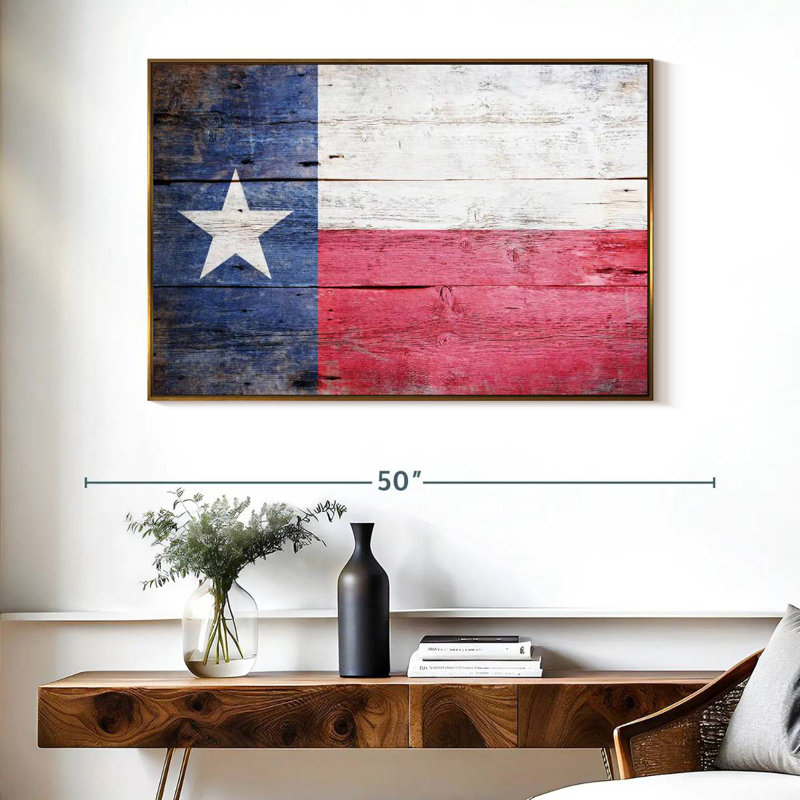 Drapeau en bois du Texas, Cadre flottant doré, 40 po x 27 po