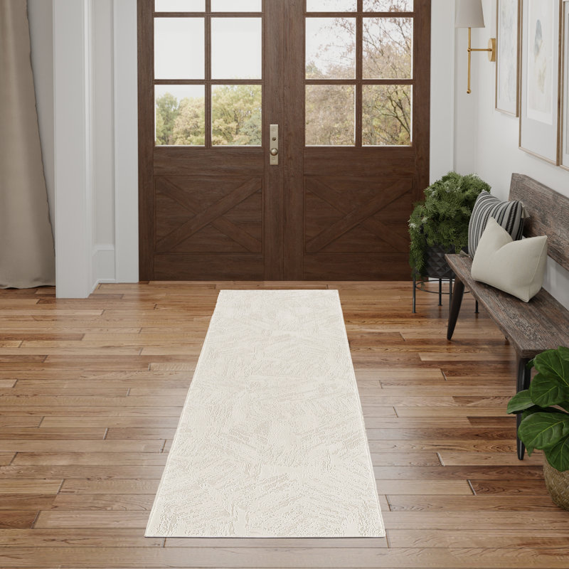 Tapis d'intérieur moderne ivoire d'intérieur, Tapis de couloir 2 pi 3 po x 7 pi 6 po
