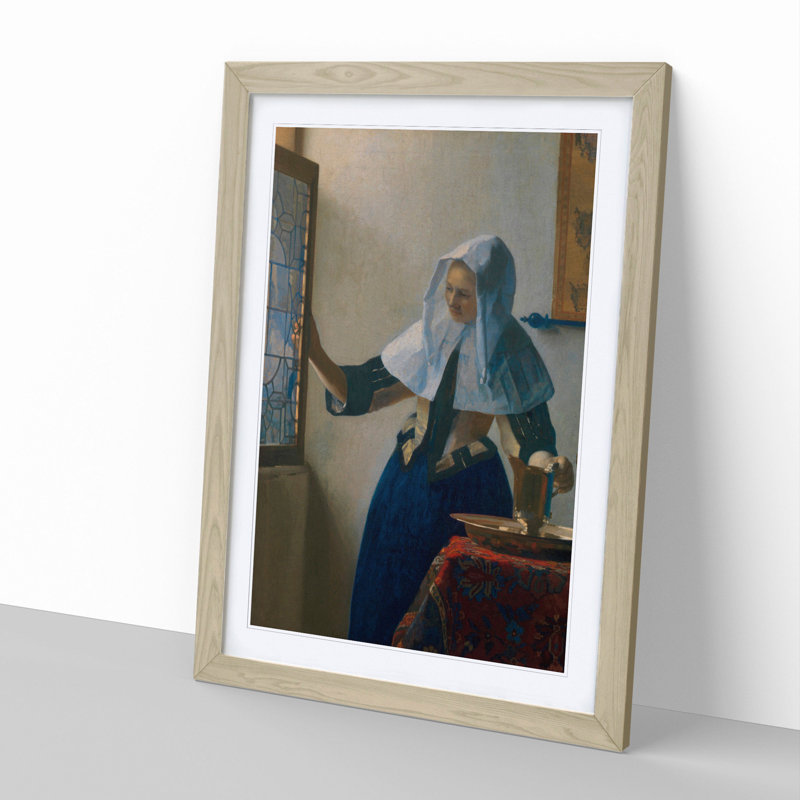 Young Woman with a Water Pitcher by Johannes Vermeer - Picture Frame Painting, 48cm H x 36cm W x 2cm D, Oak