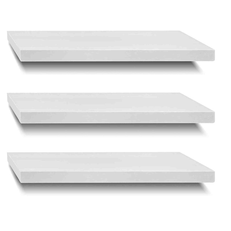 3 Piece Solid Wood Floating Shelf, White