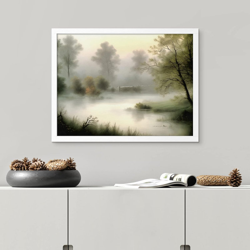 «Misty Foggy Forest Autumn Pond», impression d'art mural paysage naturel pour chambre à coucher, impression sur papier, Blanc