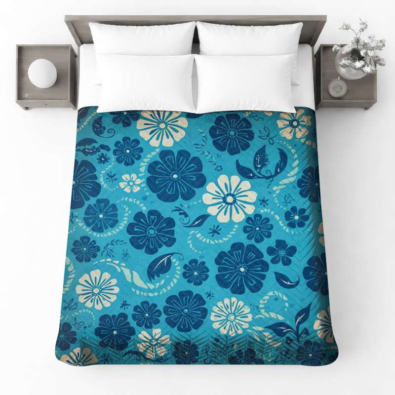 Couvre-lit matelassé à motif floral bleu toutes tailles, Twin
