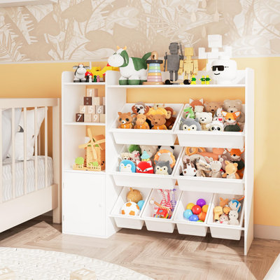 43.5 in W Kids Toy Organizers and Storage Toy Storage Box with 8 Bins 4-Tier Children Toy Storage, Kid Bookshelf for Playroom Organization Bookcase for Boys and Girls Nursery Book Shelf for Craft Room