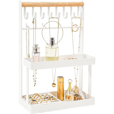 4-Tier Jewelry Organizer, Cute Necklace Holder Stand With 12 Hooks For Teen Girl Aesthetic Room Bedroom Decor -White