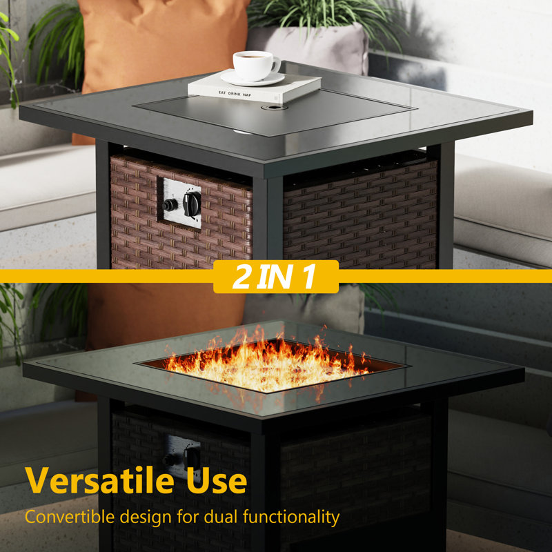 28'' Propane Fire Pit Table, 50,000 BTU Steel Gas Fire Pit for Outdoor, Outside Patio Deck, Brown