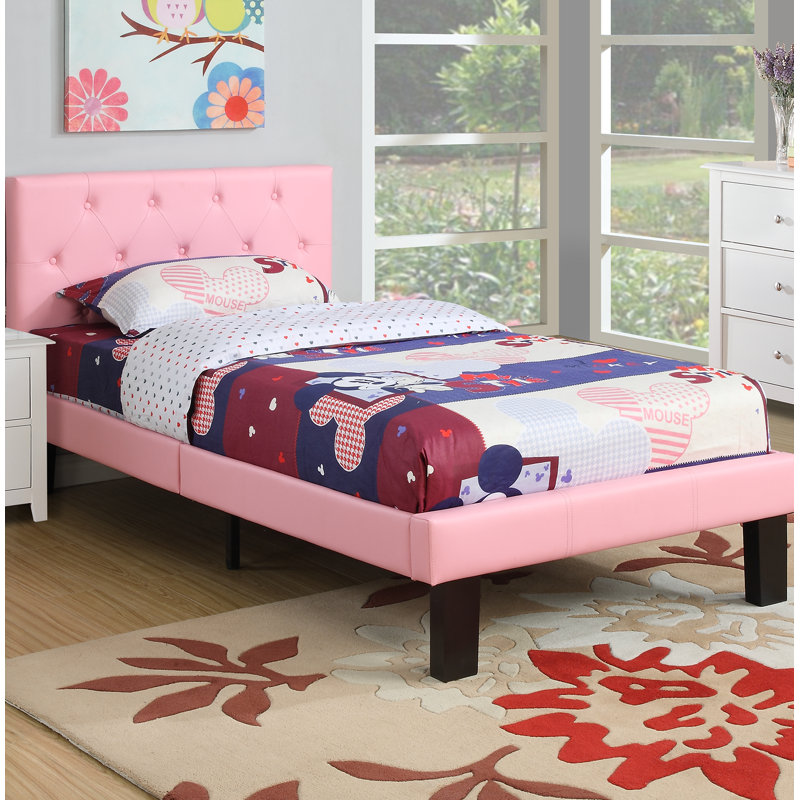 Lit plateforme tapissier Robbyn, Simple, Rose