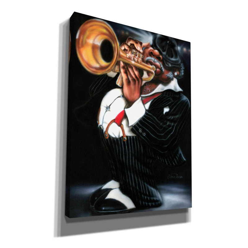 «Jazzman Papa Joe» par Leonard Jones - impression sur toile tendue, H 54 po x l 40 po x P 1,5 po