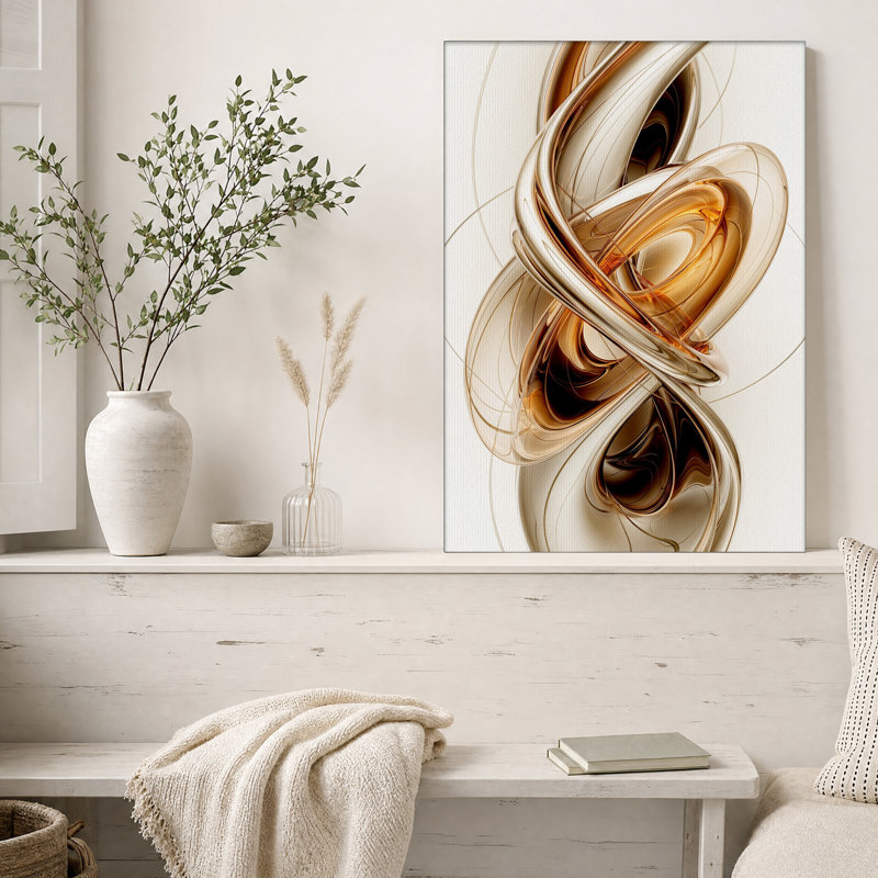 Tableau abstrait tourbillonnant en bronze et or métallisés sur toile, H 18 po x l 12 po