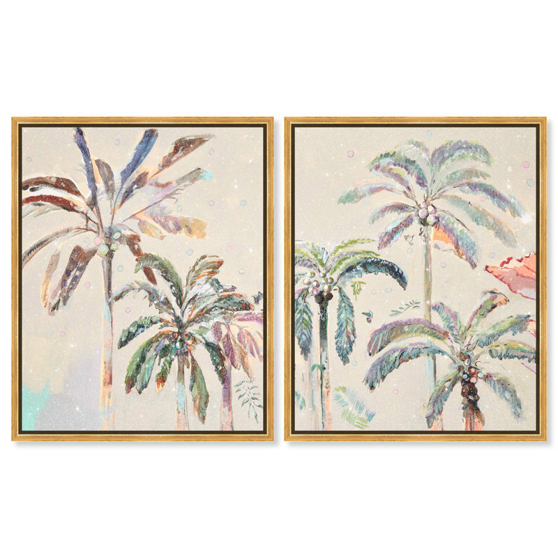 Oliver Gal Michaela Nessim - Inevitable Joy Noon Set Floral and Botanical - Diamond Dust Framed Canvas Art, 31" H x 25" W
