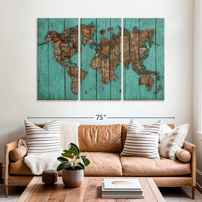 Carte en bois Aliaz turquoise, H 42 po x l 65 po