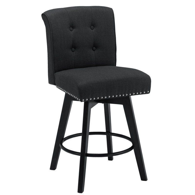 Black Performance Fabric Swivel Counter Stools with Nail Head Trim