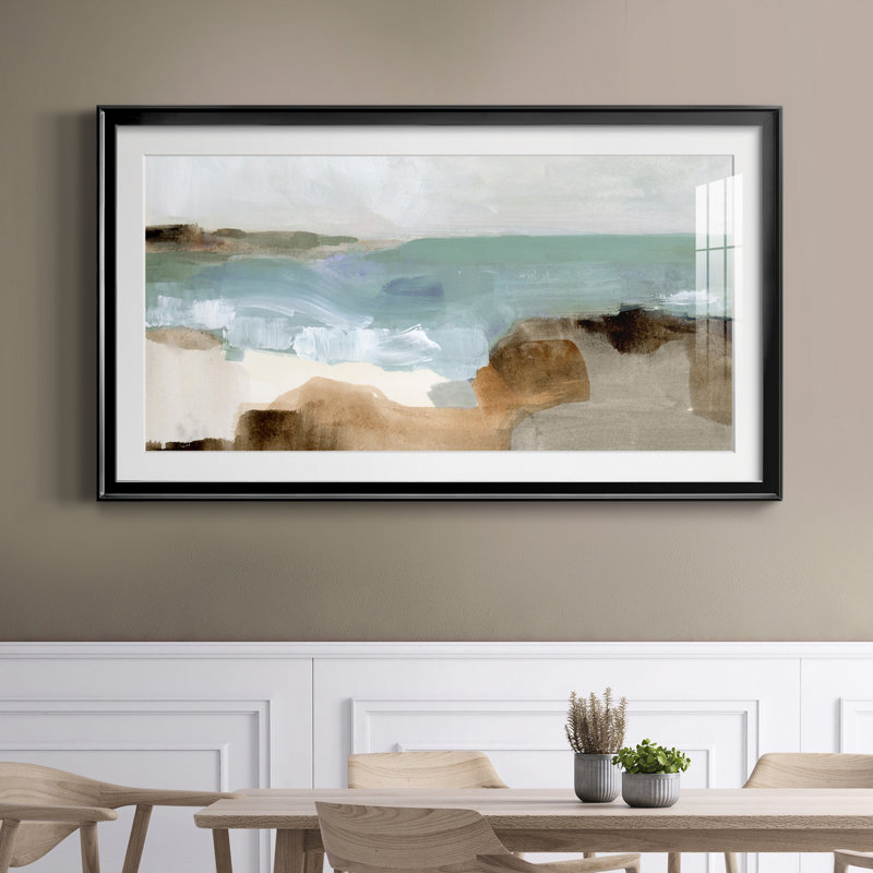 «Ocean Sigh III» - peinture encadrée, H 14,5 po x l 26,5 po x P 1,5 po, Papier encadré noir, Blanc