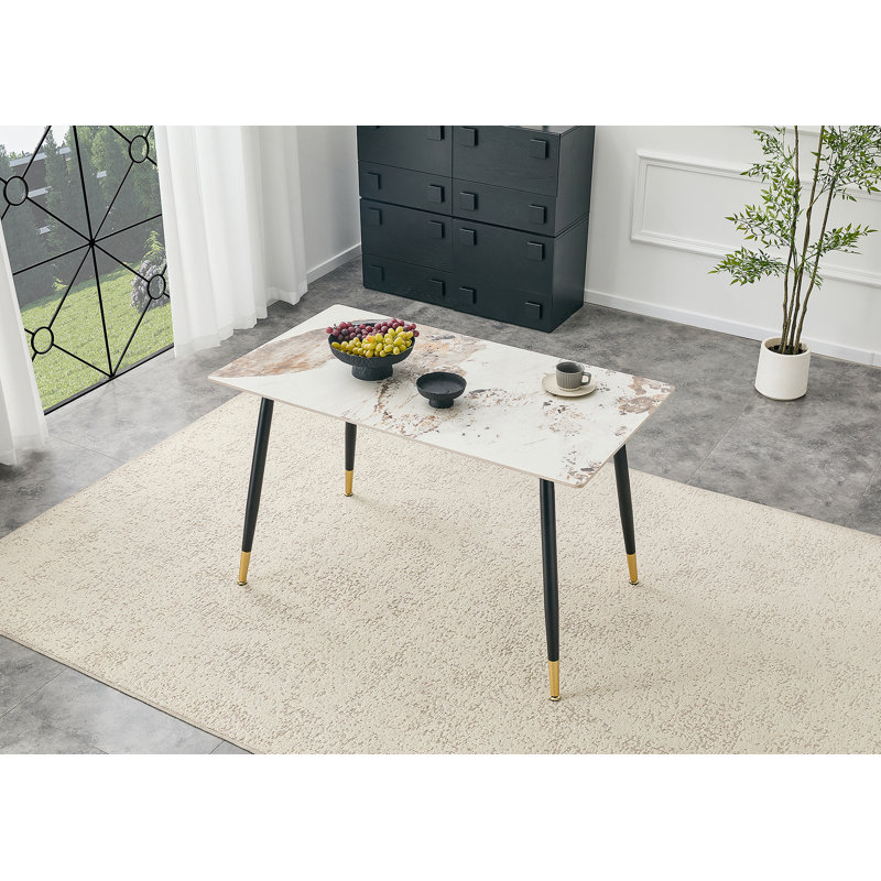 Modern Rectangular Dining Table, Premium Sintered Stone Tabletop With Sturdy Base, Heat-Resistant & Scratch-Resistant Kitchen And Dining Room Table(Pandora, 1 Table)