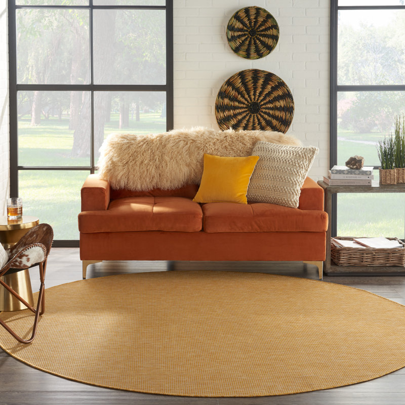Lillehammer Solid Indoor/Outdoor Area Rug, Round 6', Yellow
