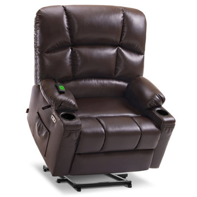 Syeda 27.2" Wide Lay Flat Dual Motor Power Recliner Lift Chair with Massage and Heat, Infinite Position, Faux Leather