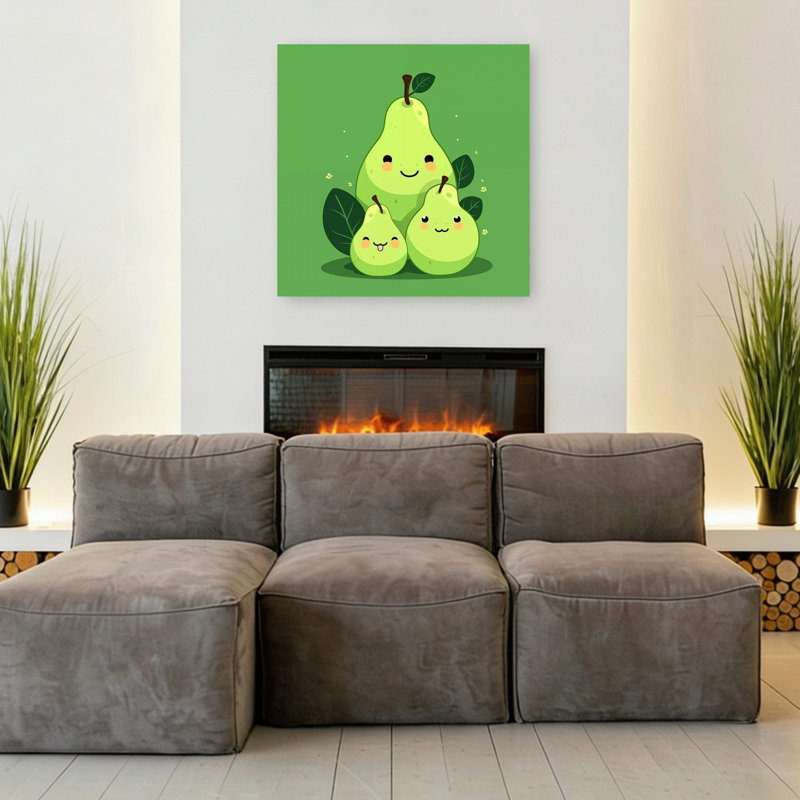 Happy Pear Family Minimalist Abstract Contemporary Fruit Landscape Wall Art Print 1 Piece Wrapped Canvas Wall Art
