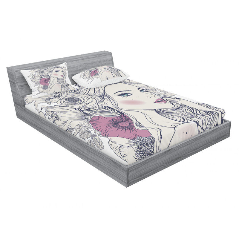Microfiber Floral Sheet Set, Queen Sheet Set + Fitted Sheet + 2 Pillowcases