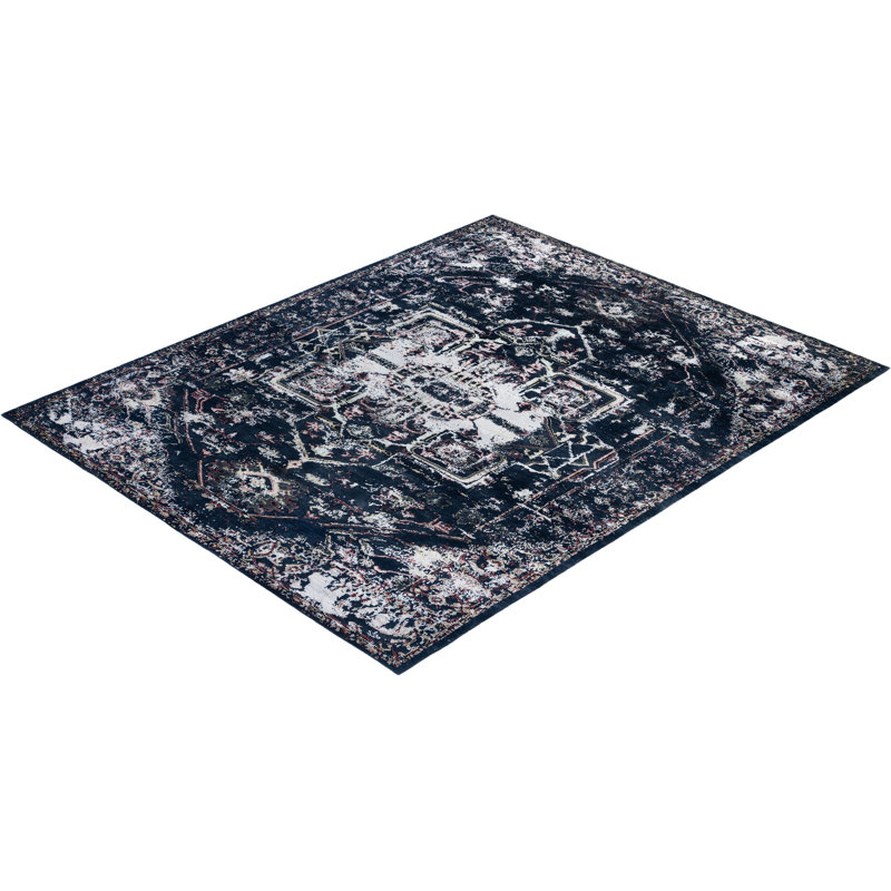 Tapis noué à la main de conception unique Ikat - bleu, 8 pi 0 po x 9 pi 10 po