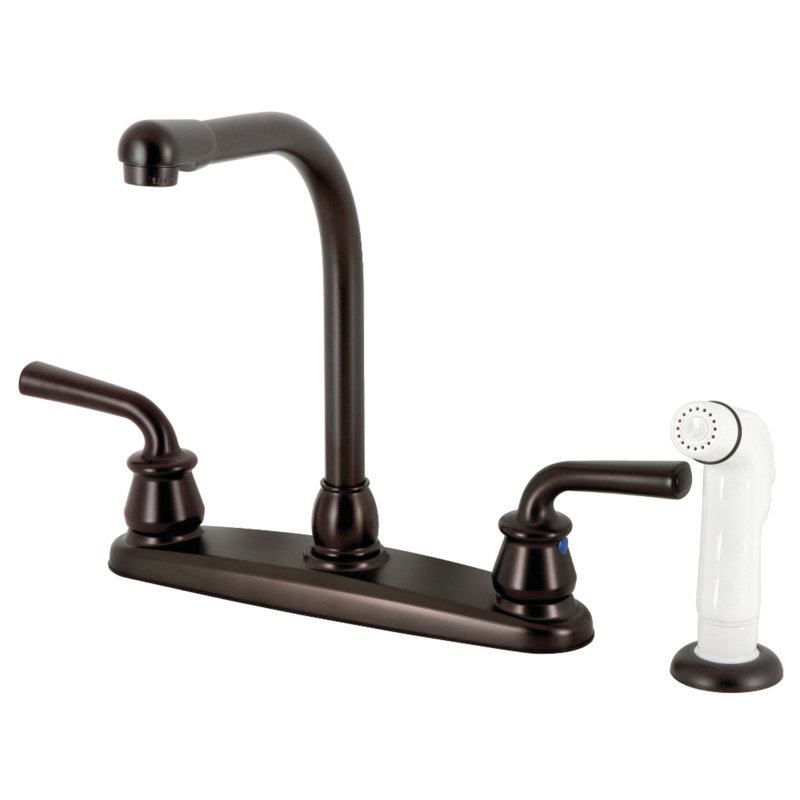 Kingston Brass Restoration Two-Handle 8" Centerset Kitchen Faucet, With Side Spray, Oil Rubbed Bronze/White