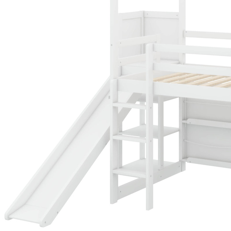 Lit mezzanine simple en bois avec glissade, Blanc