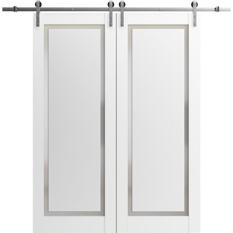 Planum Frosted Glass Panelled Wood Barn Doors