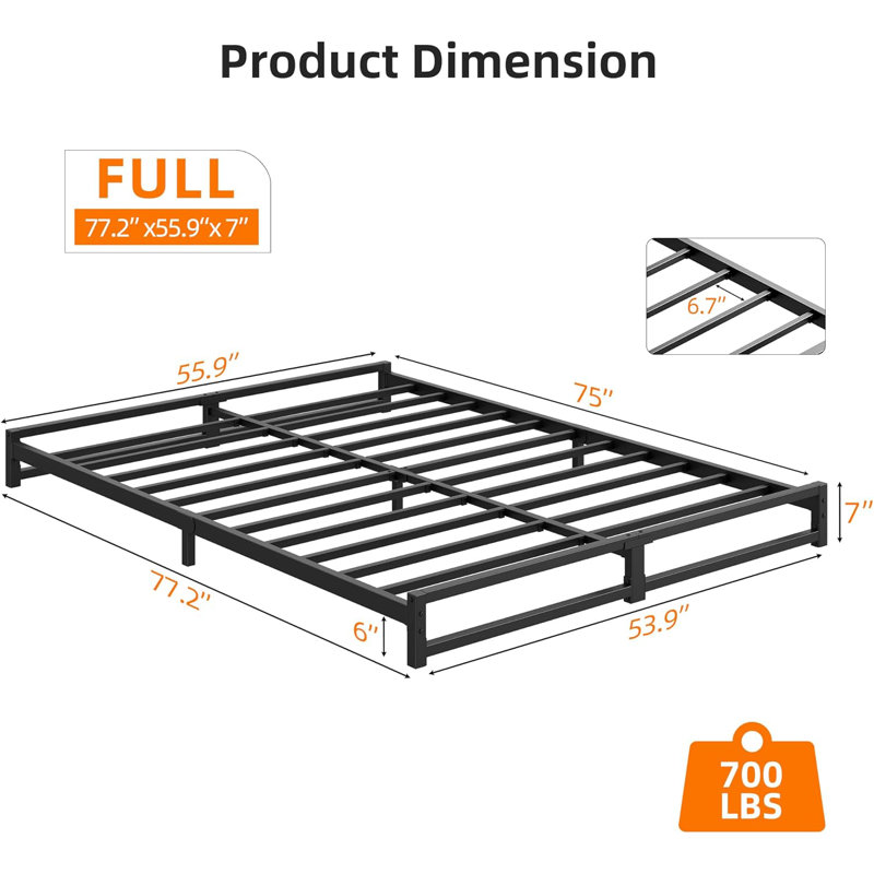 Structure de lit plateforme en métal pour lit simple / pleine grandeur 6 po avec sommier à lattes en acier et sans sommier