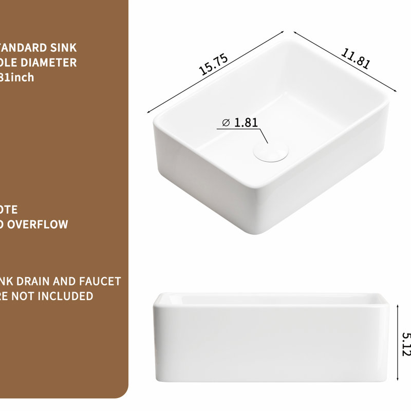 Lavabo vasque rectangulaire, drain de salle de bain 1 - 3/4 "blanc