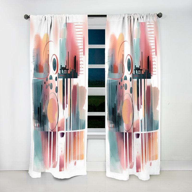 Geet - Orange And Blue Artistic Expressions V - Abstract Curtain - Velvet Room Darkening - 1 panel, 52" W x 95" L
