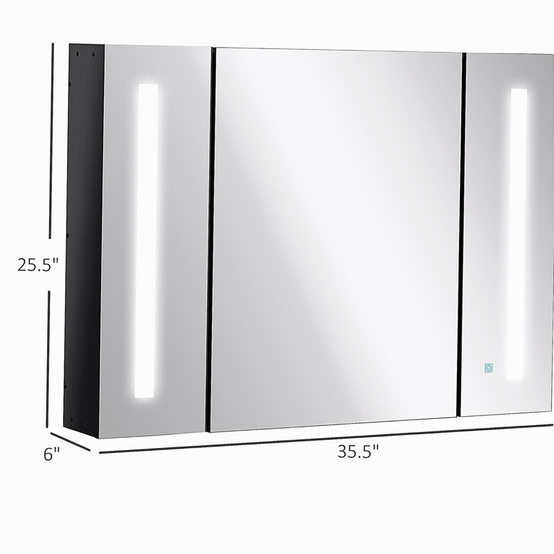 Armoire de salle de bain murale avec miroir à DEL kleankin, l 35,5 "x H 25,5" avec fonction de mémoire, charge USB, noir ultrabrillant
