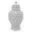 15" Antique White Carved Temple Jar