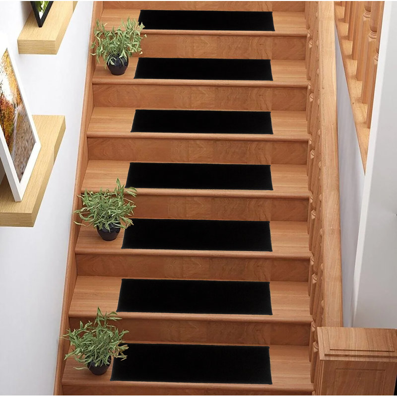 Custom Size Stair Treads by Inches Machine Washable Solid Color Slip Resistant Soft Medium Pile Extra Large Stair Treads