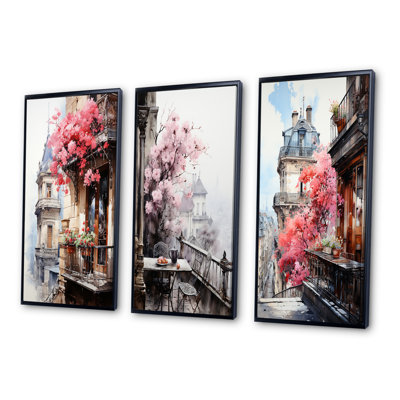 " Pink Paris Parisian Balconies " 3 - Pieces