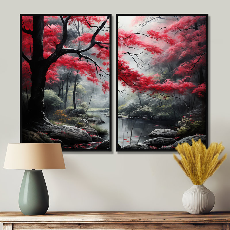 «Red Forest III», ensemble d'art mural mural rouge minimaliste, Noir, H 36 po x l 48 po