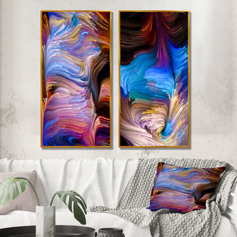 Elegance of Liquide Art - Ensemble de 2 photographies sur toile, H 40 po x l 40 po x P 1 po, Cadre flottant doré