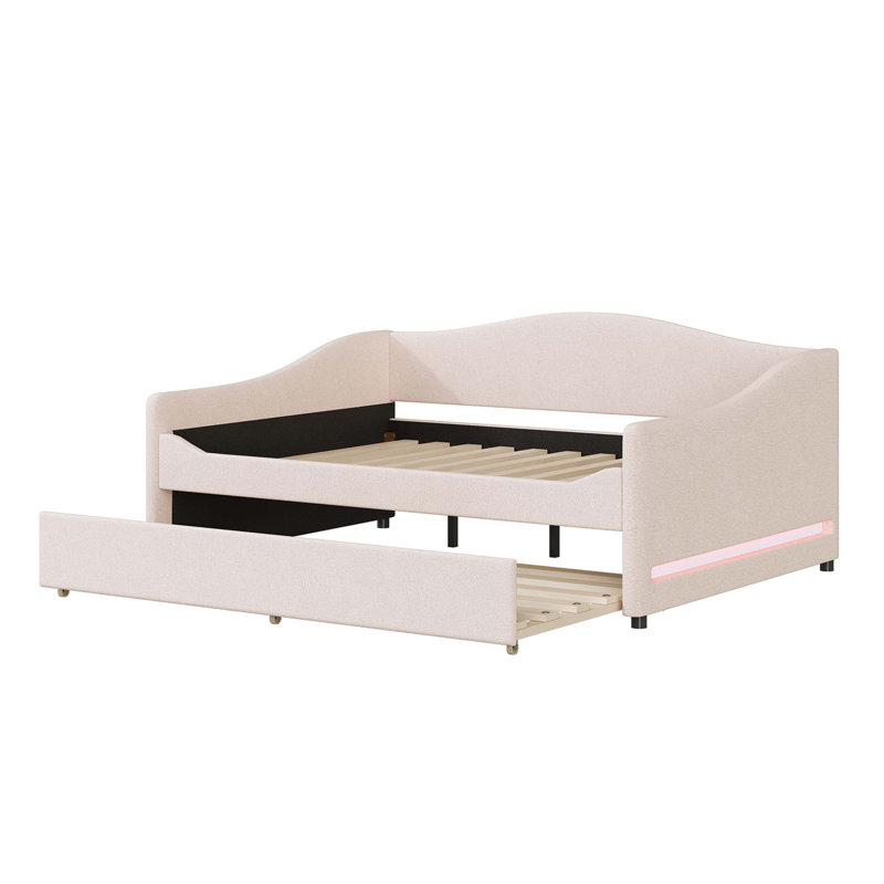 Upholstered Daybed with Smart Light and Trundle, a Practical and Stylish Solution for Modern Homes and Guest Accommodation.