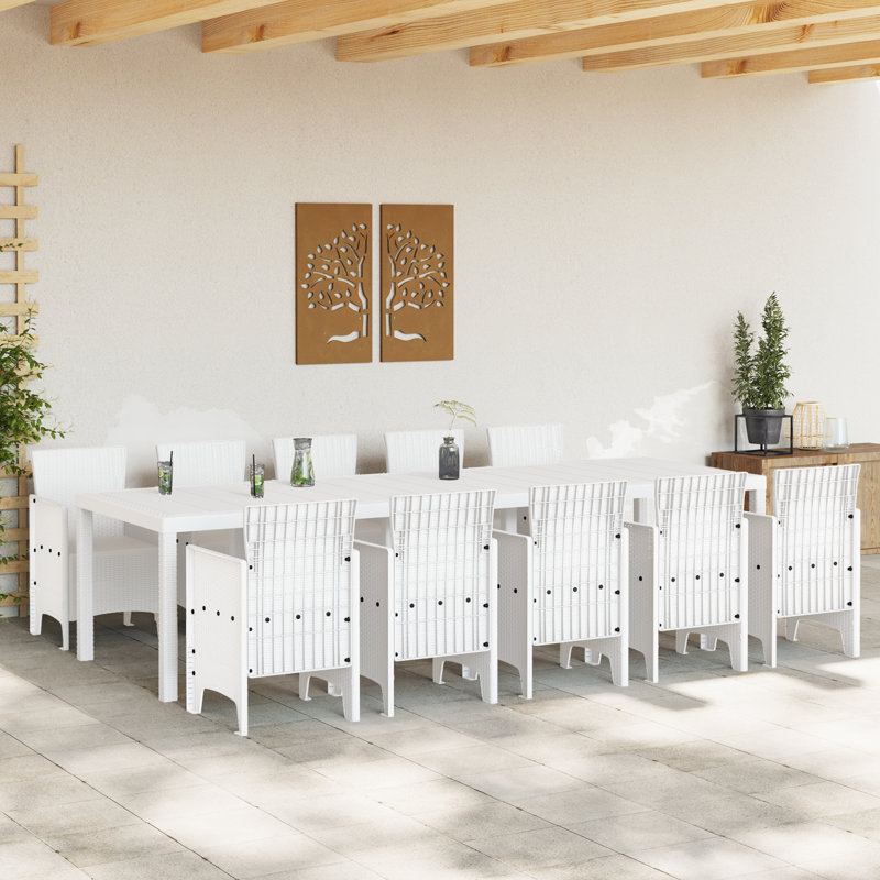 Garden Dining Set With Cushion 11 Pcs Large Rattan, White