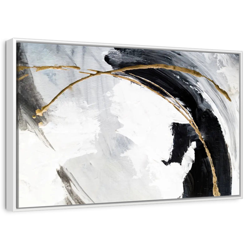 Noir, blanc et or Arciniega, Cadre flottant blanc, 31 po x 21 po